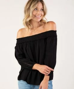 LOVESTITCH Off Shoulder Lattice Trim Top Tops