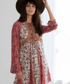 LOVESTITCH Vintage Bohemian Floral Bell Sleeve Mini Dress