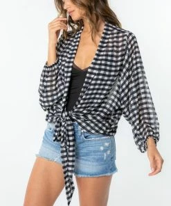 LOVESTITCH Gia Gingham Tie Front Top