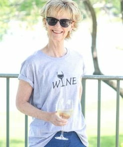 The Market Place Anvil WINE Ladies Short Sleeve Scoop Neck HAPPY HOUR