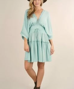 LOVESTITCH Lace Trimmed V-Neck Mini Dress Skirts & Dresses