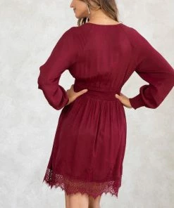 LOVESTITCH Holiday Lace Detail Long Sleeve Mini Dress