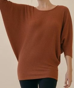 Studio Ko Waffle Sweater Side Drape Dolman Tunic
