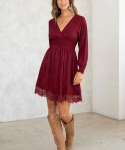 LOVESTITCH Holiday Lace Detail Long Sleeve Mini Dress