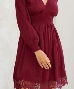 LOVESTITCH Holiday Lace Detail Long Sleeve Mini Dress