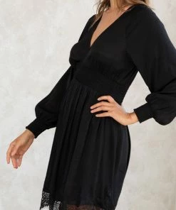 LOVESTITCH Holiday Lace Detail Long Sleeve Mini Dress