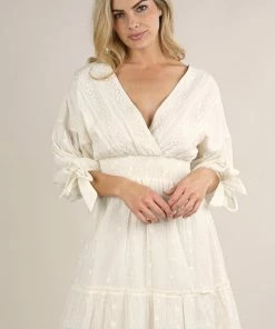 LOVESTITCH Skirts & Dresses White Bohemian Floral Embroidered Mini Dress