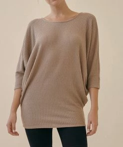 Studio Ko RESORT APPAREL Waffle Sweater Side Drape Dolman Tunic