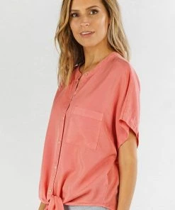 LOVESTITCH Classic Tencel Buttondown Short Sleeve Top Tops