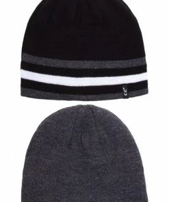 C.C. Solid Striped Trim REVERSIBLE Beanie Men's