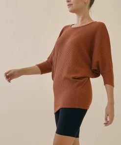 Studio Ko Waffle Sweater Side Drape Dolman Tunic