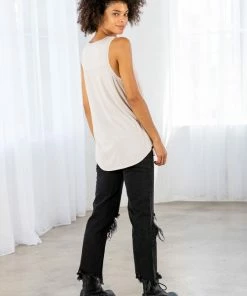 LOVESTITCH RESORT APPAREL Essential V Neck Shoulder Cut Out Tank Top