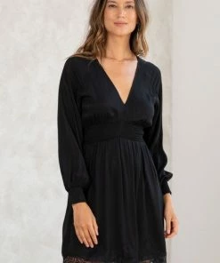 LOVESTITCH Holiday Lace Detail Long Sleeve Mini Dress