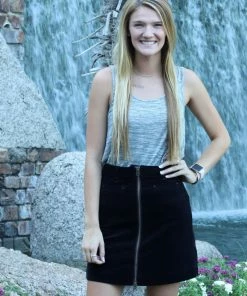 Mododoc Spaced Dyed Banded Tank Top - Charcoal Heather