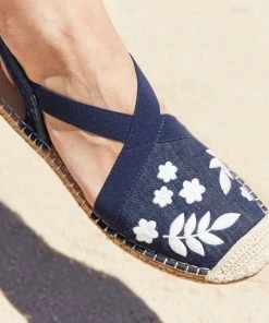 Sea Star Seafarer Slingback: Womens Dark Denim With White Embroidery Shoes