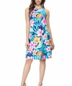 Aryeh Olivia Halter Dress Navy Floral Skirts & Dresses