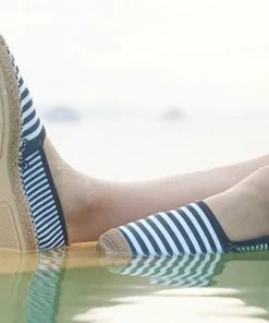 Sea Star Beachcomber Espadrille: Womens Navy/White Mixed Stripe Shoes