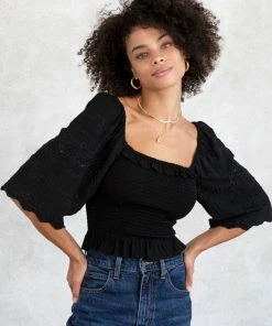 LOVESTITCH Sophia Smocked Eyelet Top