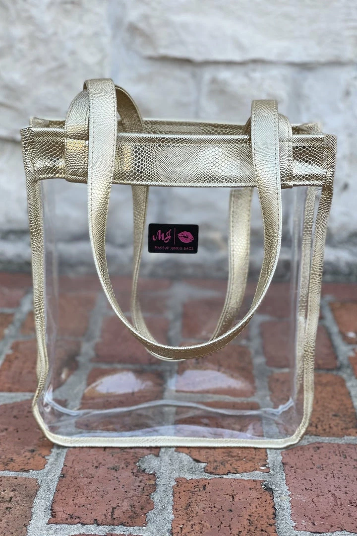 Makeup Junkie In The Clear Stadium Tote - Gold Serpent 1 Makeup Junkie In The Clear Stadium Tote - Gold Serpent