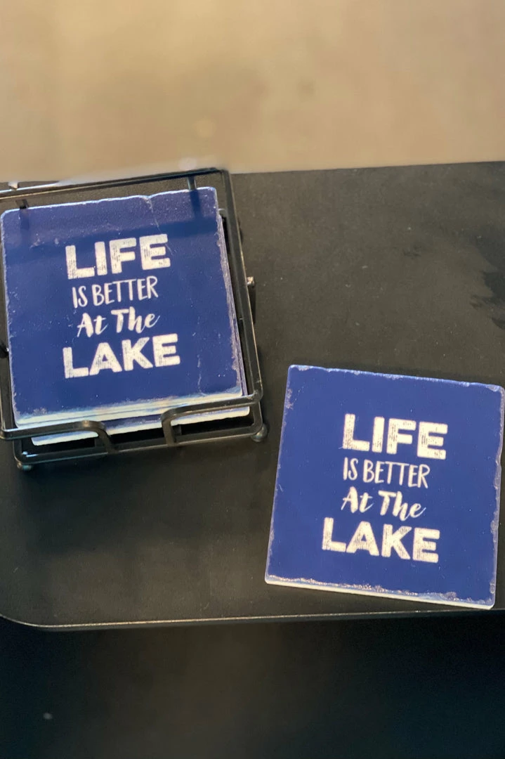 The Market Place LAKE LIFE Life Is Better At The Lake Stone Coaster Gift Set 2 The Market Place LAKE LIFE Life Is Better At The Lake Stone Coaster Gift Set