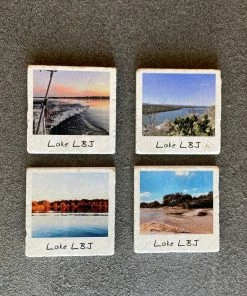 The Market Place LAKE LIFE DAY ON LAKE LBJ Stone Coaster Gift Set 2022