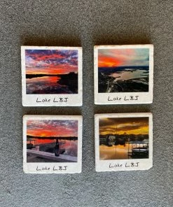 The Market Place Lake LBJ Sunsets Stone Coaster Gift Set 2022