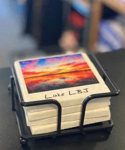 The Market Place Lake LBJ Sunsets Stone Coaster Gift Set LAKE LIFE