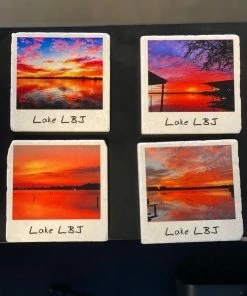 The Market Place Lake LBJ Sunsets Stone Coaster Gift Set LAKE LIFE