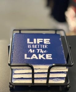 The Market Place LAKE LIFE Life Is Better At The Lake Stone Coaster Gift Set
