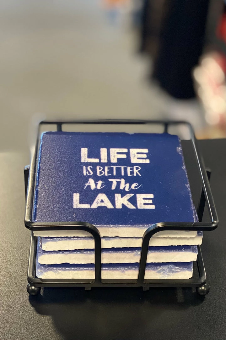 The Market Place LAKE LIFE Life Is Better At The Lake Stone Coaster Gift Set 1 The Market Place LAKE LIFE Life Is Better At The Lake Stone Coaster Gift Set