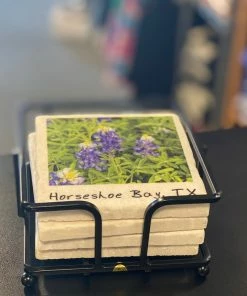The Market Place HSB Bluebonnets Stone Coaster Gift Set Home & Beauty