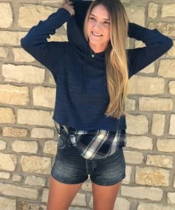 Mododoc Pullover Hoodie With Plaid Hem