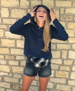 Mododoc Pullover Hoodie With Plaid Hem