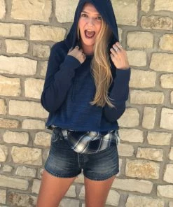 Mododoc Pullover Hoodie With Plaid Hem