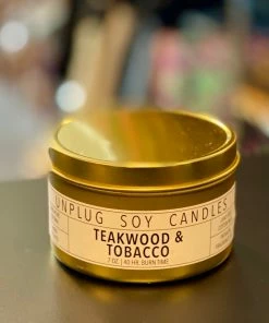 Unplug Soy Candles Unplugged Soy Candles Gold Tin Candle - Teakwood-Tobacco