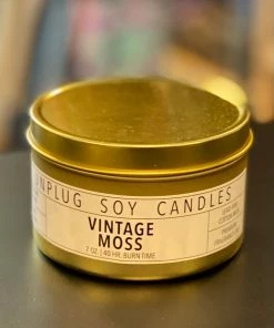 Unplug Soy Candles Gold Tin Candle - Vintage Moss Home & Beauty