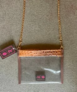Makeup Junkie In The Clear COGNAC BUBBLE GATOR Crossbody BAGS
