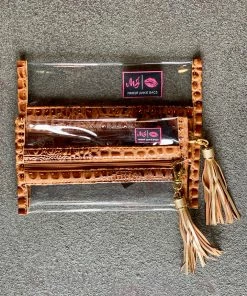 Makeup Junkie BAGS In The Clear Cognac Bubble Gator