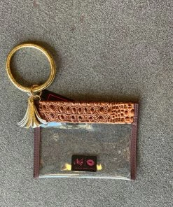 Makeup Junkie In The Clear Bubble Gator Cognac Wristlet