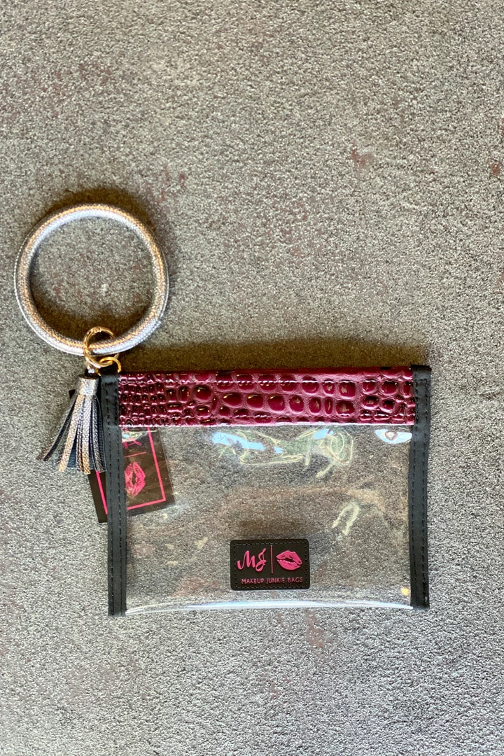 Makeup Junkie In The Clear Bubble Gator Wine Wristlet BAGS 1 Makeup Junkie In The Clear Bubble Gator Wine Wristlet BAGS