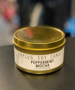 Unplug Soy Candles Gold Tin Candle - Peppermint Mocha