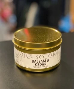 Unplug Soy Candles Gold Tin Candle - Balsam Cedar