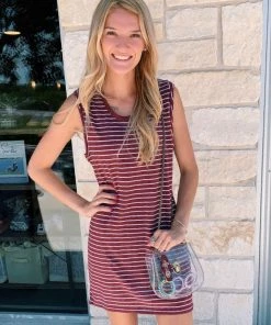 Boxercraft Striped Shirt Dress - Maroon