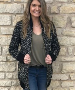 Sam Edelman Leopard Print Long Line Bomber Jacket