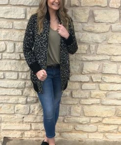 Sam Edelman Leopard Print Long Line Bomber Jacket