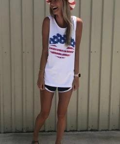 The Market Place Comfort Colors Patriotic Lips Tank RESORT APPAREL