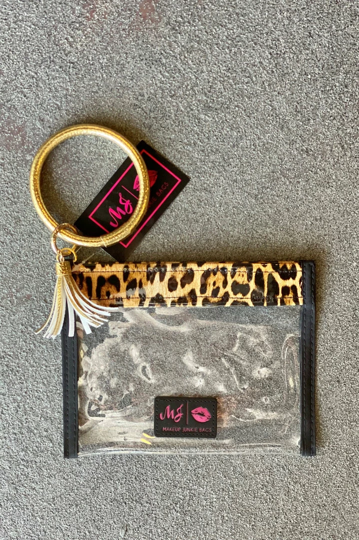 GAME DAY Makeup Junkie In The Clear Tan Patent Leopard Wristlet 1 GAME DAY Makeup Junkie In The Clear Tan Patent Leopard Wristlet