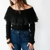English Factory HOLIDAY APPAREL Lace Ruffle Off-The-Shoulder Top