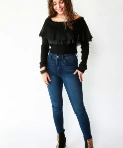English Factory HOLIDAY APPAREL Lace Ruffle Off-The-Shoulder Top