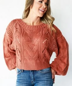 Love Tree HOLIDAY APPAREL CABLE KNIT BALLOON SLEEVE SWEATER